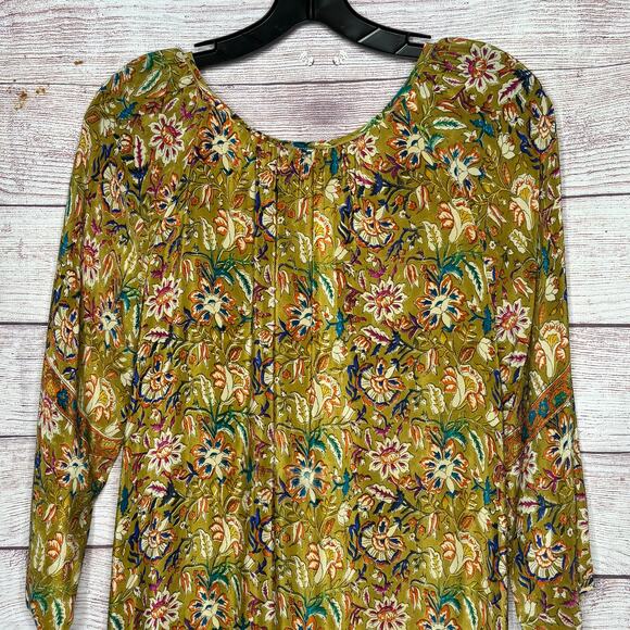 Tolani Fall Floral Boho Trendy 3/4 Sleeve 100% Silk Luxury Mini Dress Size Small - Picture 3 of 11